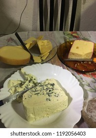 simple table with several types of cheeses