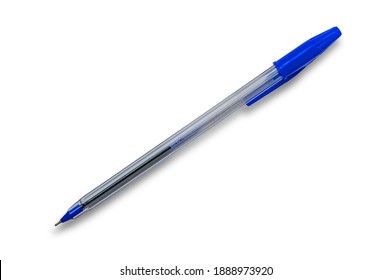 Simple transparent ballpoint pen with blue spent refill close-up top - Shutterstock ID 1888973920