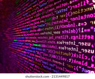 Simple website HTML code with colorful tags in browser view on dark background. Creative Js HTML5 closeup set on background. Program code PHP HTML CSS of site