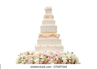 Simple Wedding Cake With Flower Isolate On White Background