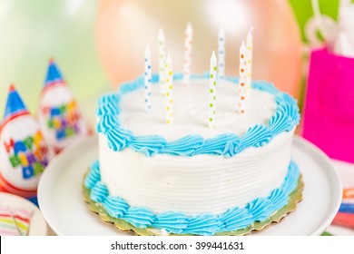 Simple White Birthday Cake Cake Candles Stock Photo 399441631 ...