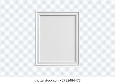 Simple white rectangular picture frame with a blank space for image or text on a textured background, interior design