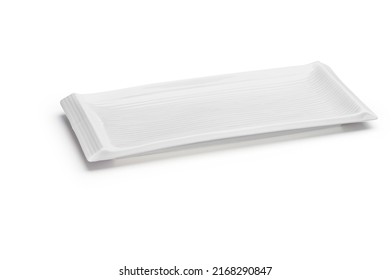 Simple White Shallow Rectangular Porcelain Container, Isolated