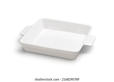 Simple White Square Porcelain Container With Handles, Isolated