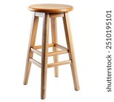 Simple wooden bar stool with a round seat on a plain white background