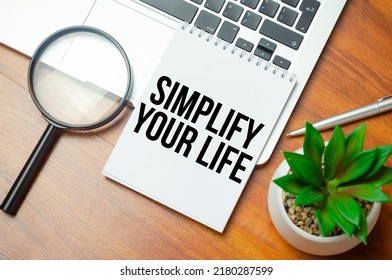 Simplify Your Life Writing Text Post It Paper In Office On Laptop Computer Keyboard