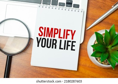 Simplify Your Life Writing Text Post It Paper In Office On Laptop Computer Keyboard