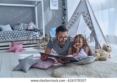 Similar – Image, Stock Photo Father and his daughter have a good time in front of house door