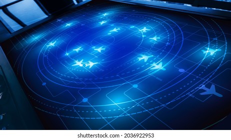 Simulation screen showing various flights for transportation and passengers. 