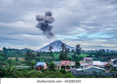 Sinabung Volcano Eruption At Sunrise, North Sumatra, Indonesia