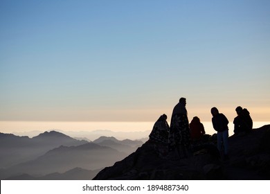 SINAI, EGYPT - December 2020: People at Mousa Mountain, South Sinai, Egypt