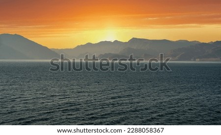 Sinai mountains on red sea riviera. Amazing Sunrise at Sinai Mountain, Beautiful dawn in Oman, Beautiful view from mountain. Persian Gulf colorful landscape
