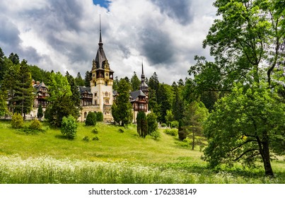 Sinaia, Romania June 2020 Peles Castle Beautiful Landscape View 