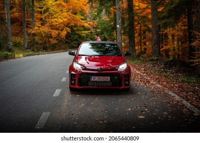 Sinaia, Romania - October 26, 2021: 2022 Toyota Yaris GR 