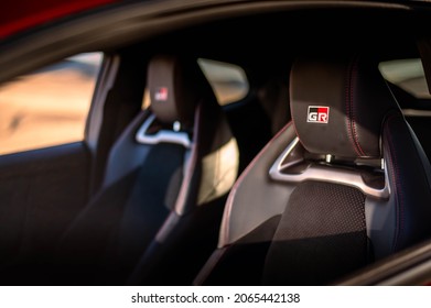 Sinaia, Romania - October 26, 2021: 2022 Toyota Yaris GR front seats