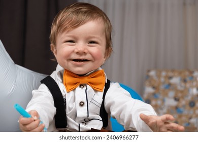 Sincere emotions of happy 11 month old red-haired baby, close-up portrait - Powered by Shutterstock