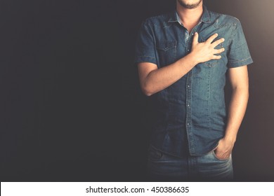 Sincere Man Swearing With Hand On Heart