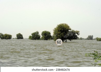 SINDH, PAKISTAN - SEPT 19: A view of flood affected areas in  Sindh is shown on September 19, 2010 in Sindh, Pakistan.