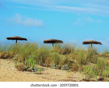 SINEMORETS, BULGARIA - JULY 8, 2021: The Dunes Of Veleka Beach, Named After The River Of The Same Name. The Mouth Of The Veleka River Has Been Declared As A Protected Area. 