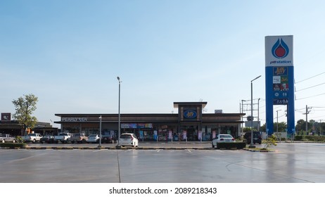 
Sing Buri ,Thailand  - December 4, 2021 PTT Station,Gas Station PTT is the most popular in Thailand. Because in addition to providing oil There are also Jiffy Convenience store Amazon Cafe coffee. 