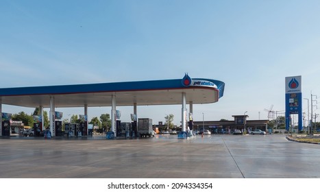 Sing Buri ,Thailand  - December 4, 2021 PTT Station,Gas Station PTT is the most popular in Thailand. Because in addition to providing oil There are also Jiffy Convenience store Amazon Cafe coffee.