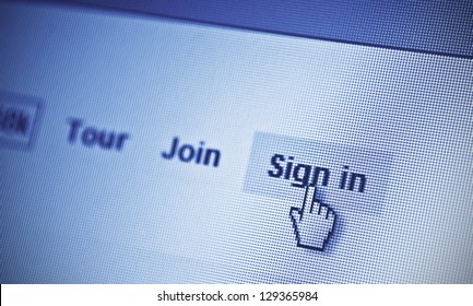 sing in button in browser, close-up of computer screen