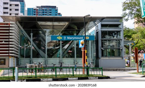 SINGAPORE - 1 AUG 2021: Marymount MRT Station Is An Underground Station Along The Circle Line Stage 3.  It Serves Residents Of The Western Part Of Bishan And Shunfu Estates.