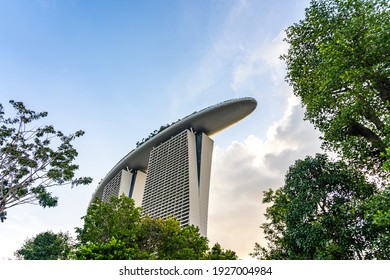 Singapore, 1 February 2020: Low angle view of beautiful and modern building in Singapore