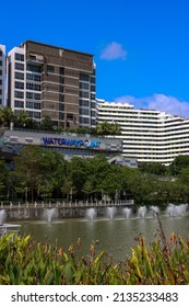 SINGAPORE - 14 MAR 2022:  Waterway Point is a four-storey retail and lifestyle hub in Punggol, beside Punggol MRT and LRT station. It is the retail component of the 992-residential unit of Watertown. 