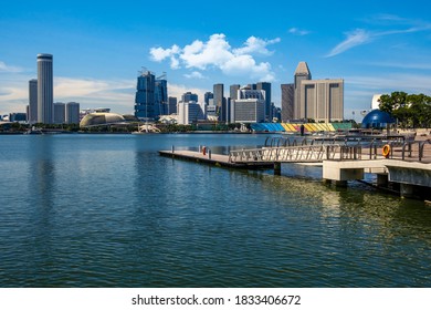 Singapore, 14 October 2020; City Skyline View In Day Time, Waterfront Foreground