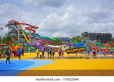 SINGAPORE -15 DEC 2017- View Of The Wild Wild Wet, The Largest Water Park In Singapore, Located In Downtown East In Pasir Ris.