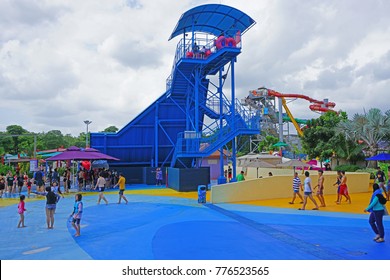 SINGAPORE -15 DEC 2017- View Of The Wild Wild Wet, The Largest Water Park In Singapore, Located In Downtown East In Pasir Ris.