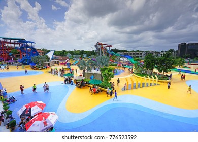 SINGAPORE -15 DEC 2017- View Of The Wild Wild Wet, The Largest Water Park In Singapore, Located In Downtown East In Pasir Ris.