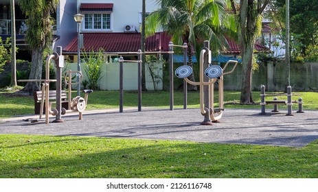 SINGAPORE - 19 FEB 2022: Countryside Park Fitness Corner serves the nearby residents. Very few people are seen using the fitness corner amid Covid-19 curbs and Omicron surges.