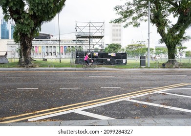 Singapore - 1st January 2021: A Cyclist Is Cycling In The City.