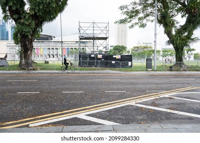 Singapore - 1st January 2021: A Cyclist Is Cycling In The City.