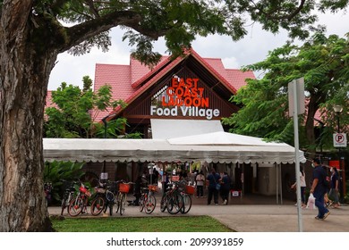 SINGAPORE - 2 JAN 2022. The East Coast Lagoon Food Village has many famous legacy hawker stalls and beer for visitors to the East Coast beaches. 