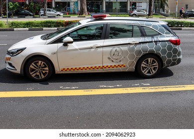 SINGAPORE - 20 DEC 2021: Singapore Civil Defence Force Uses Wrap Car Advertising Of Its Logo Saves Money As There Is No Need To Paint Artwork Onto The Car.