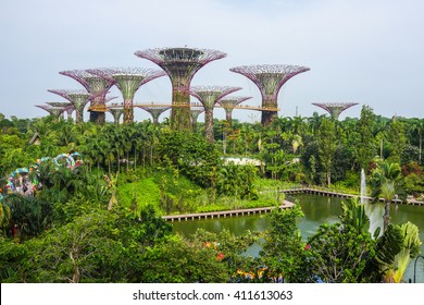 Singapore - 20 September 2015: Aerial View Of The Botanical Garden, Gardens By The Bay In Singapore.