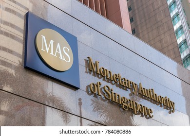 SINGAPORE - 23 DECEMBER, 2017: Monetary Authority Of Singapore (MAS) Logo Signage On The Building At Entrance.