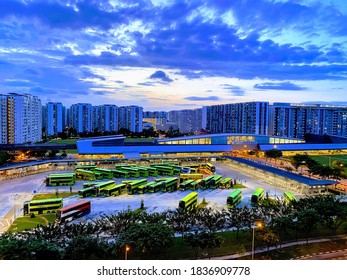 Singapore, 25 February 2020 evening view around Punggol temporary bus interchange at Punggol Central. 