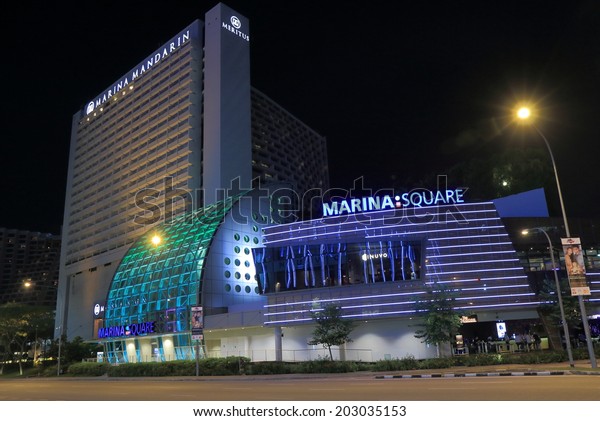SINGAPORE - 26 May,\
2014:Marina Square Shopping mall and Marina Mandarin Hotel. Marina\
Square is a shopping mall housing outdoor food court and\
entertainment complex. \
