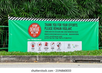 SINGAPORE - 28 AUG 2022: Colour-coded Banners Under Dengue Community Alert System. The Green Banner Means: No New Dengue Cases; Dengue Cluster Closed And Under Surveillance. 