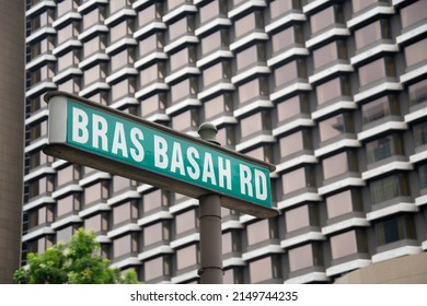 Singapore- 9 Apr, 2022: Street Sign For Bras Basah Road In Central Business District In Singapore.