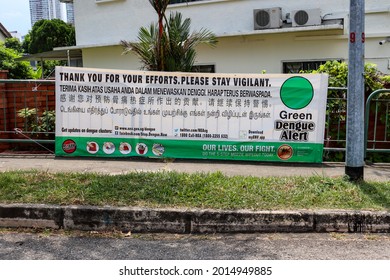 SINGAPORE – 9 JUL 2021: The Dengue Community Alert System Displays Colour-coded Banners. Green:  No New Dengue Cases; Dengue Cluster Closed And Under Surveillance.