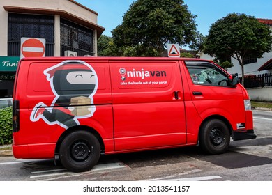 SINGAPORE - 9 OCT 2021: A Ninjavan van. Ninjavan and Lalamove are the larger last-mile on-demand DELIVERY SERVICE PROVIDERS in the crowded e-commerce logistics market here. 