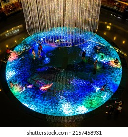 Singapore - Apr 29, 2022 : Digital Light Canvas Display Is An Interactive Digital Art Installation At Marina Bay Sands, Singapore.