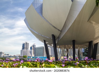 SINGAPORE - APRIL 14, 2019: ArtScience Museum, Marina Bay Sands, Downtown Core of the Central Area in Singapore.
