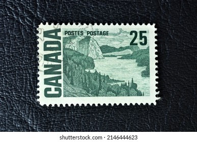 SINGAPORE – APRIL 16, 2022: A Stamp Printed By Canada, Shows “The Solemn Land” By J. E. H. Mac Donald, Circa 1967