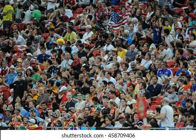 SINGAPORE - APRIL 17,2016 : Fans Of Rugby At HSBC World Rugby Sevens Series Singapore.